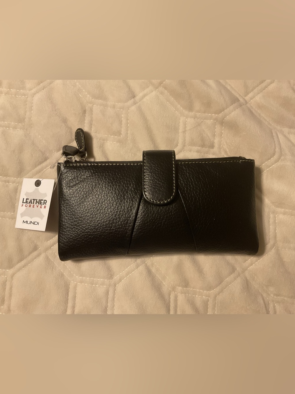 mundi Black Pebbled Leather Wallet Clutch